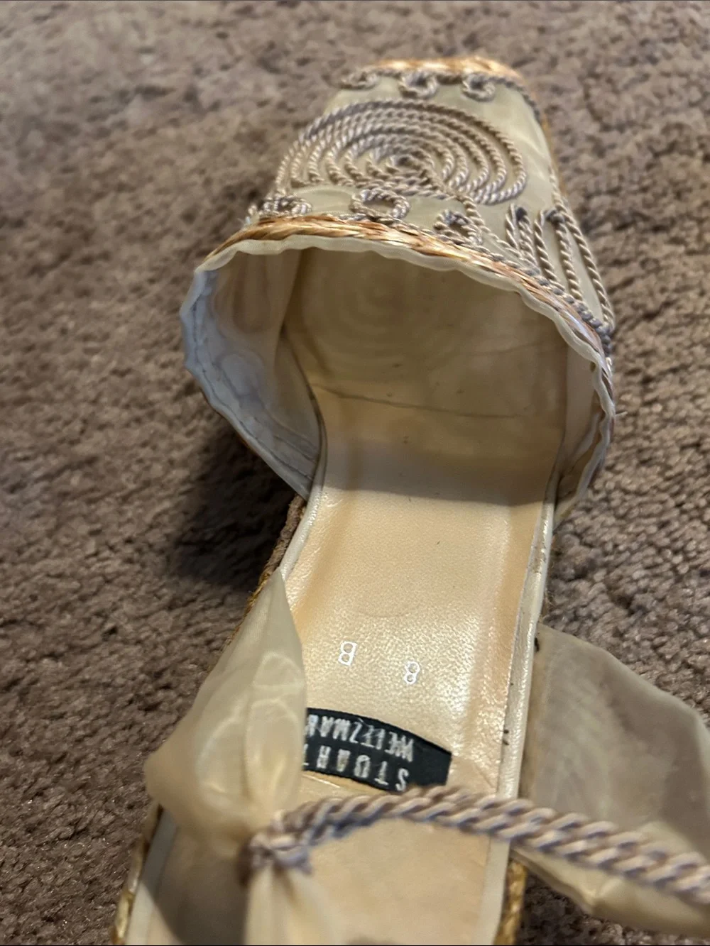 Stuart Weitzman Cream Embroidered Lace-Up Espadrilles